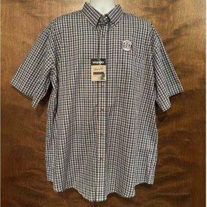 Wrangler Riata Short Sleeve Plaid Shirt Mens XXL Blue & Brown Easy Care